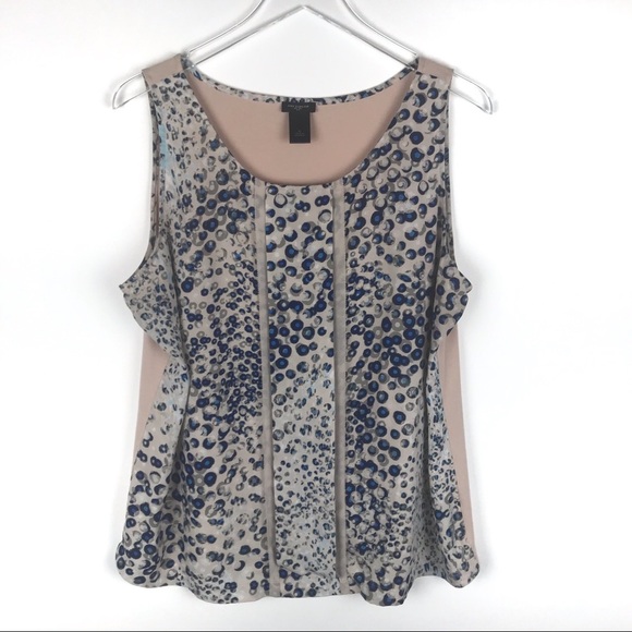 Ann Taylor Tops - Ann Taylor Sleeveless Blue Pleated Dot Print Blouse Tank Top XL